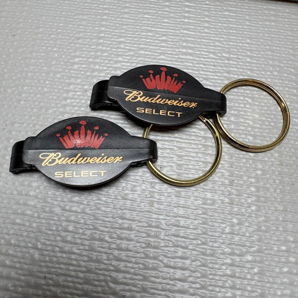 Set of 2 Budweiser Select Bottle‎ Opener Keychain Black Gold Red Crown Logo